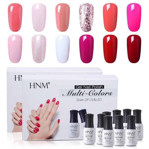 

nail art kits hnm 8ml 12pcs set uv led long lasting gel polish nude pink red rose gold soft color soak off varnish primer