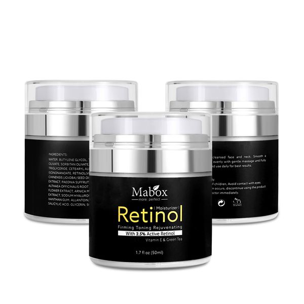 MABOX Retinol 2,5 % Feuchtigkeitscreme für Gesicht und Augen, Vitamin E, feuchtigkeitsspendende Hautpflegecremes für Nacht und Tag
