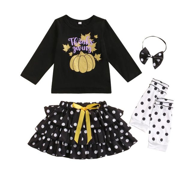 

clothing sets 2021 0-6y halloween kids girl pumpkin print long sleeve t-shirt+dot tulle layered skirt++headband costume, White