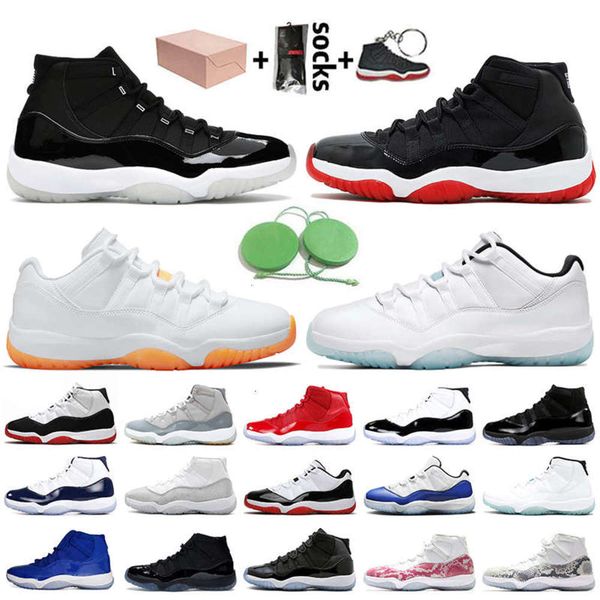 

with box women mens 11s basketball shoes jumpman 11 jubilee 25th anniversary bred low legend blue citrus concord sneakers cap and gown, Black