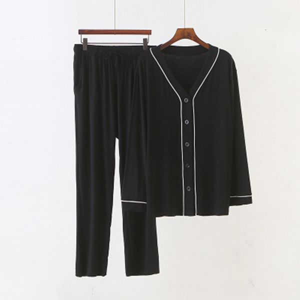 

women's sleepwear modal pajamas set women long sleeve button shirt pants 2piece/set v-neck casual mom pyjama big size cozy ho, Black;red