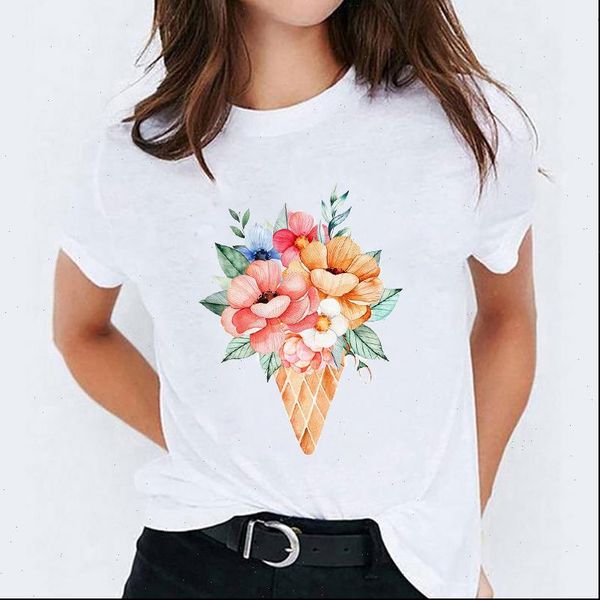 

ice cream clothing floral women t shirt summer autumn 90s print graphic tee, White