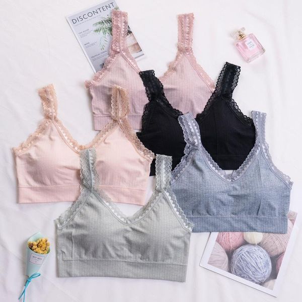 

bras pure cotton lining ice cream color lace shoulder strap breathable fitness beauty back bosom bra comfortable women underwear, Red;black