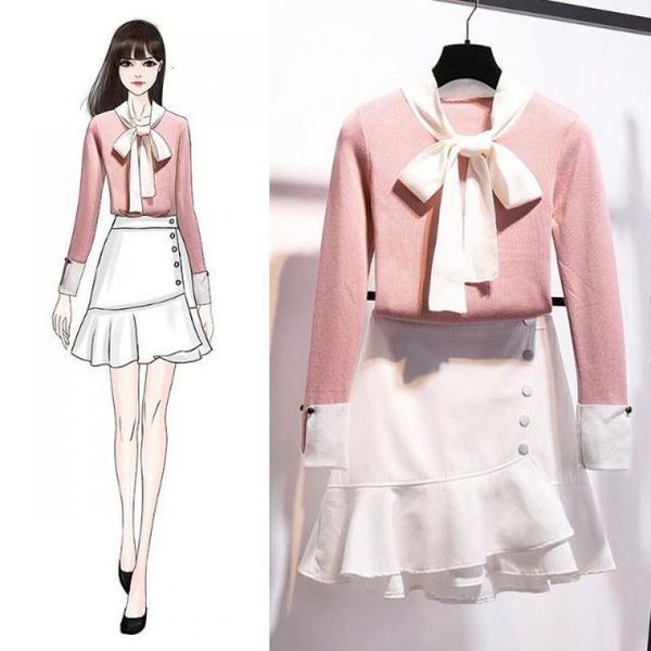 

two piece dress ichoix bowk-no spring leotard bodycon mini fishtail skirt 2 piece women's ensembles m968, White