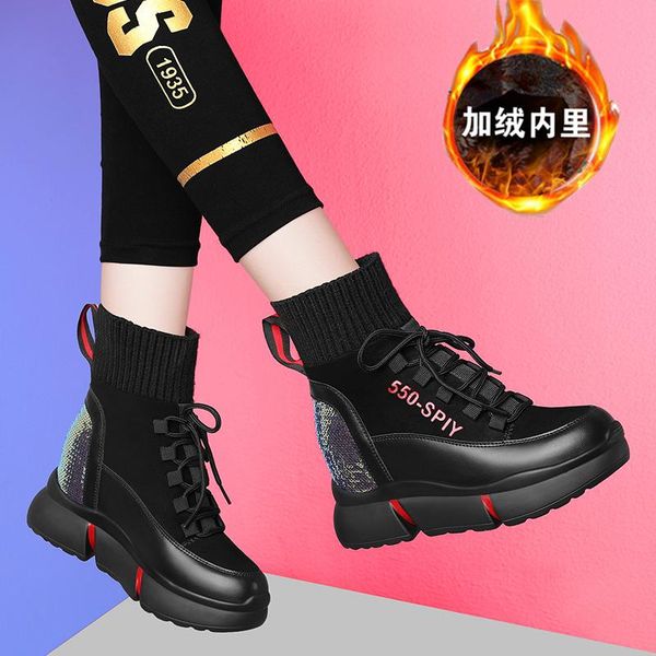 

boots women's shoes with increased thick soles, Black