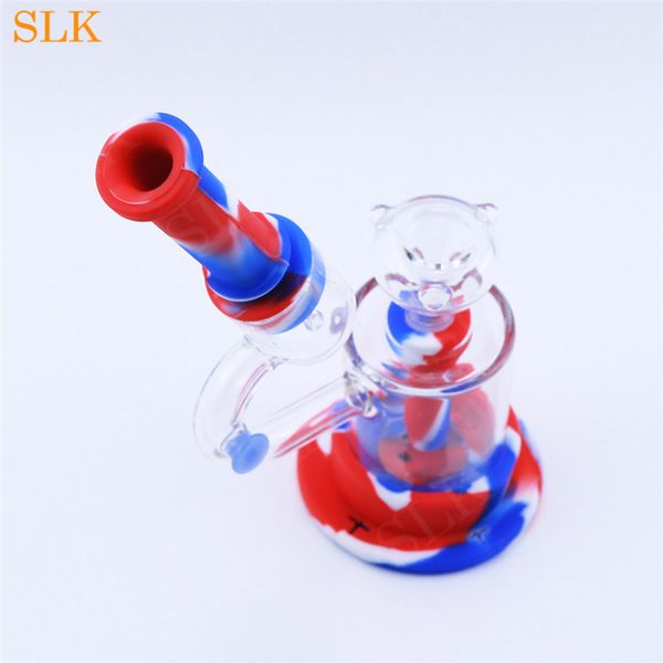 Microscopio moderno design bicchiere d'acqua bong narghilè 14mm ciotola di vetro mini bong silicone staccabile custodia proteggi vetro gorgogliatore tubi di fumo Imballaggio Siliclab