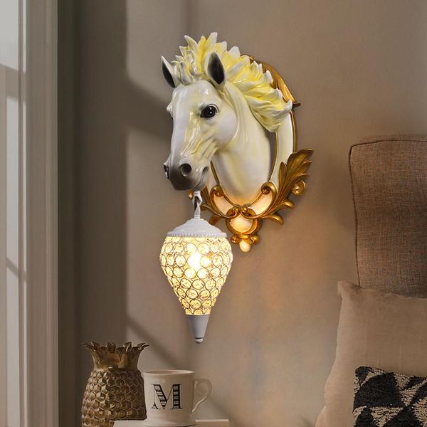 

wall lamps european retro animal resin lamp living room corridor aisle stairs tv background horse head decor sconce