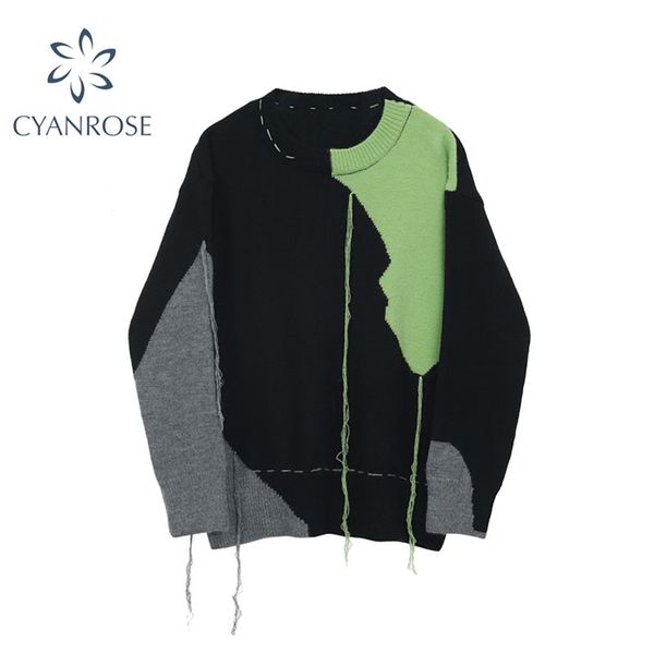 

autumn winter harajuku knit sweater women long sleeve female pullover fashion casual loose sweaters streetwear jumper 210430, White;black