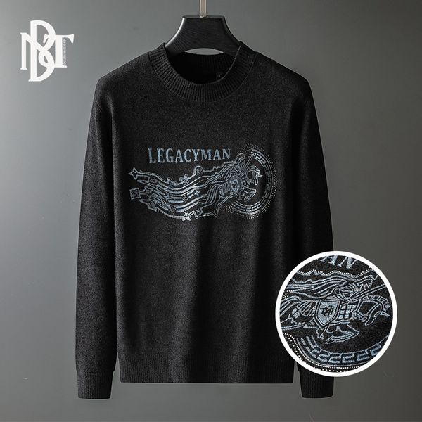 

men's sweater autumn new round neck colorful drill bottomed shirt european men's fashion brand sweater, Black;brown