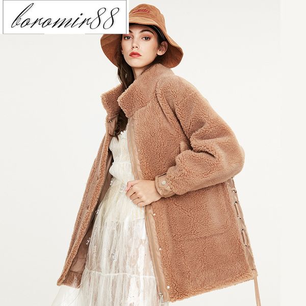 

2021 parkas jiazehua womens outwear winter women's teddy bear coat medium long loose grain sheep sheared fleece warm jacket, Black