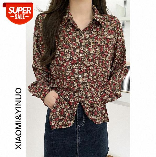

[ou fan] 7871 floral shirt female long-sleeved retro fashion design niche #ue8w, Black;gray