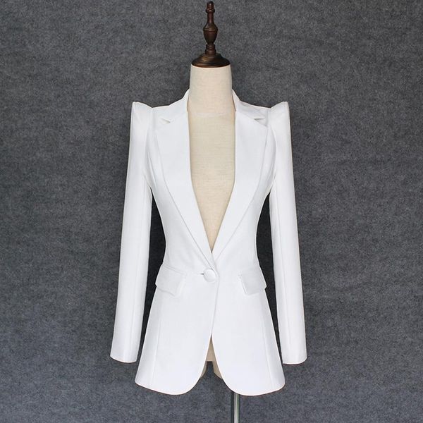 

fashion designer blazer jacket soaring shoulders single button outer wear, White;black
