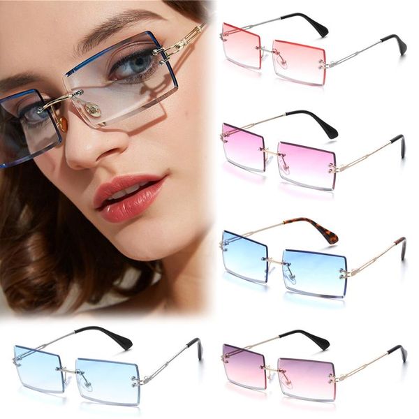 

sunglasses fashion rimless women trendy small rectangle sun glasses traveling style uv400 shades for men and eyewear, White;black