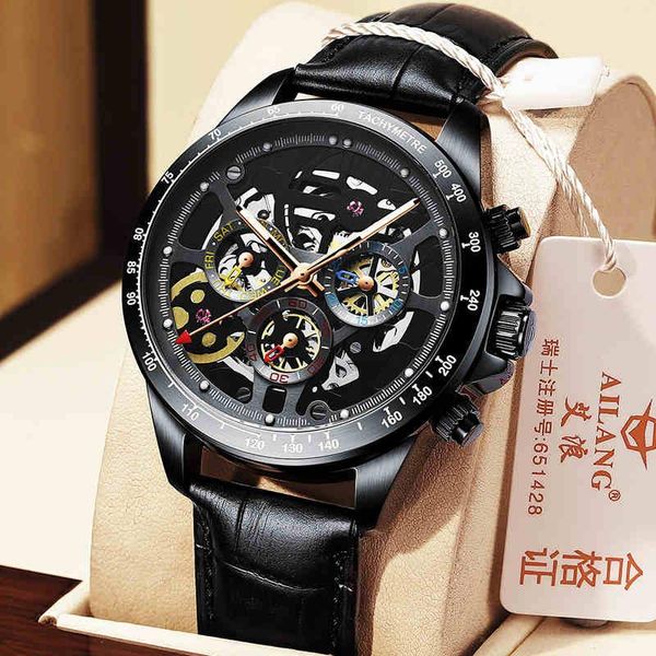 

wristwatches 2021 men's mechanical watch automatic stainless steel hollow calendar week luminous waterproof sports authentic, Slivery;brown