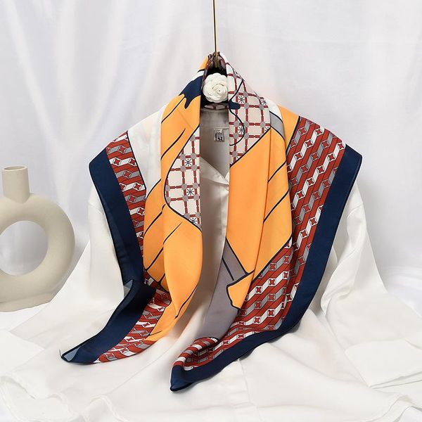 

scarves cartoon cute silk square scarf women summer fashion neckwear print foulard design head, Blue;gray