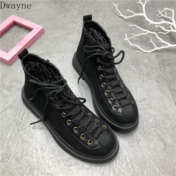 

boots 2021 autumn and winter lace retro round head casual art sen forest women's flat with a single boot, Black
