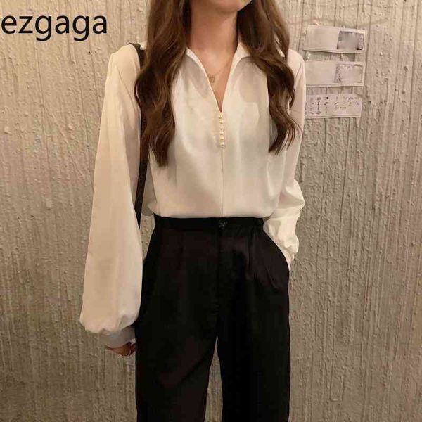 

ezgaga elegant shirts women korean fashion chic loose all-match long sleeve solid turn-down collar office lady blouse blusas 210430, White