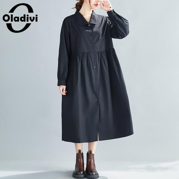 

casual dresses oladivi oversized women clothing long sleeve solid color dress 2021 autumn loose midi black vestidio robe 710, Black;gray