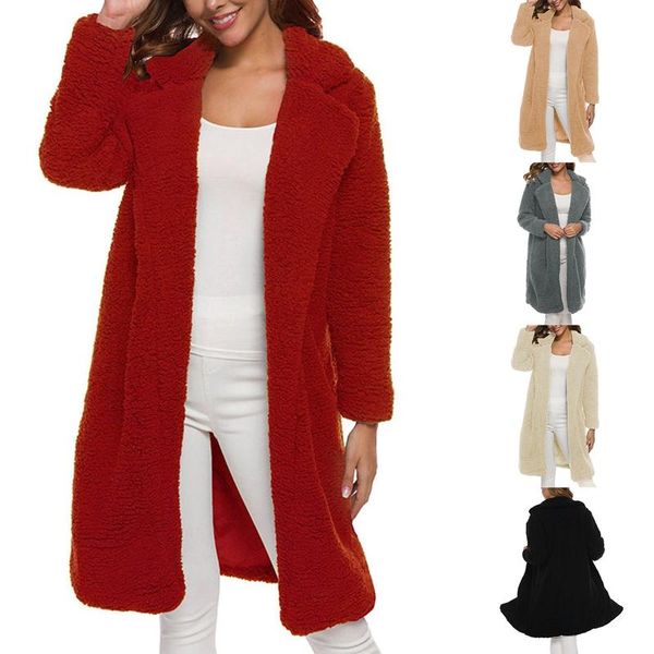 

women's trench coats autumn and winter ladies mid-length lamb wool thick warm coat imitation loose fashion windbreaker, Tan;black