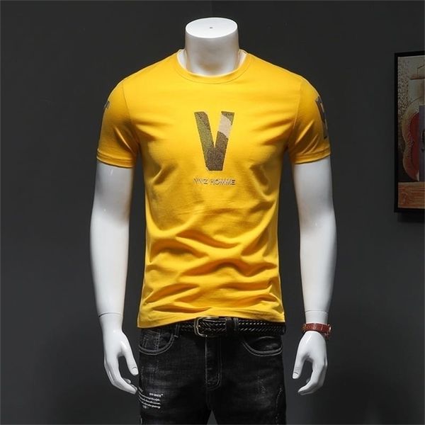 

summer new men's short-sleeved t-shirt pure cotton round collar trim personality shirt male 210329, White;black