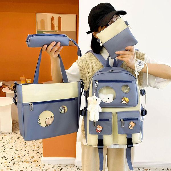 

school bags 4 pcs set for women backpack casual female rucksack simple canvas schoolbag college student book bag