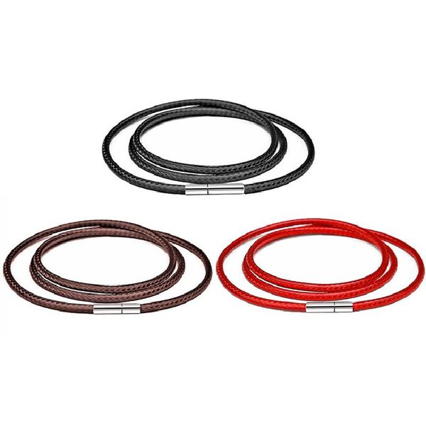 

necklace cord black leather wax rope chain with stainless steel rotary buckle for diy jewelry men women chokers, Golden;silver
