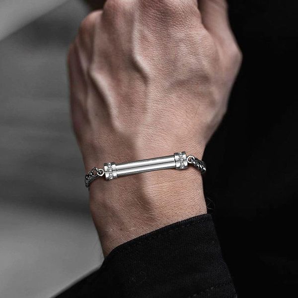 

link, chain ashes bracelet,cylinder bar cremation urn bracelets,stainless steel keepsake bangle for men women,holds pet fur sand notes, Black