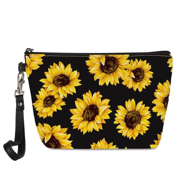 

makeup bag for women flower floral sunflower print female cosmetic bags make up organizer teen girls zipper toiletry & cases