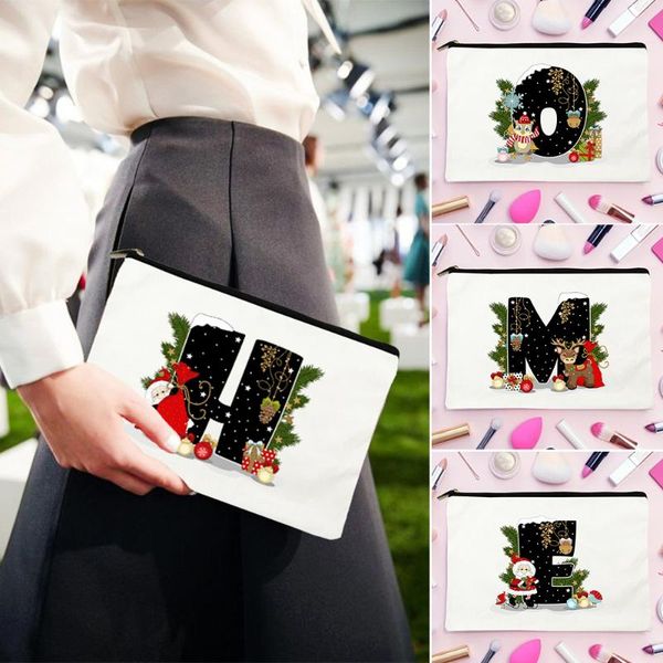 

storage bags women travel christmas tree printing makeup fashion 26 english alphabet girl cosmetic bag wash organizer gift
