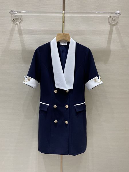 

2021 autumn new contrast stitched white collar suit dress, Black;gray