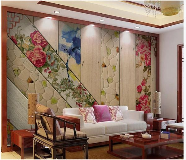 

wallpapers custom po wallpaper 3d mural for walls 3 d european american retro flowers wood board grain tv background wall