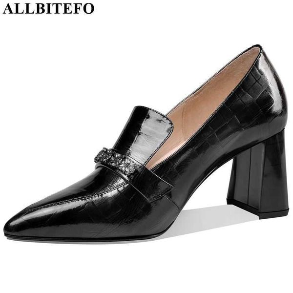 

allbitefo natural genuine leather high heel shoes fashion women heels spring pointed toe high shoes 210611, Black