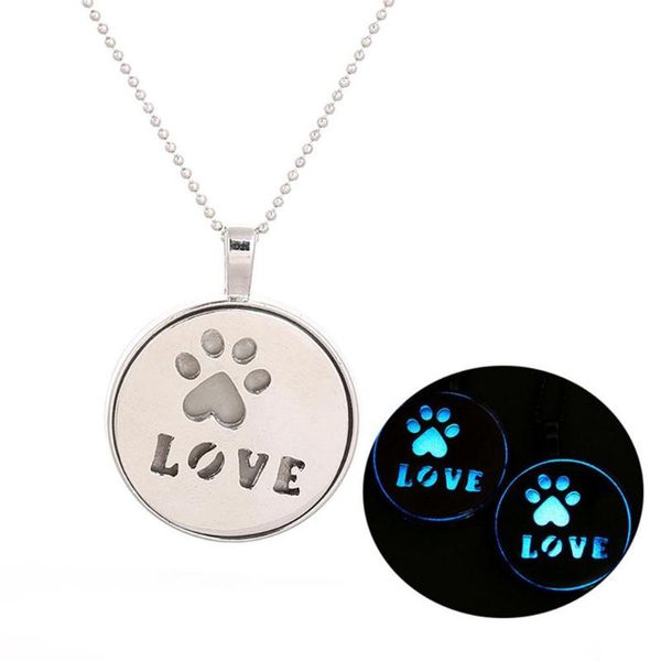 

pendant necklaces fashion dog footprint chain round glow in the dark necklace women jewelry, Silver