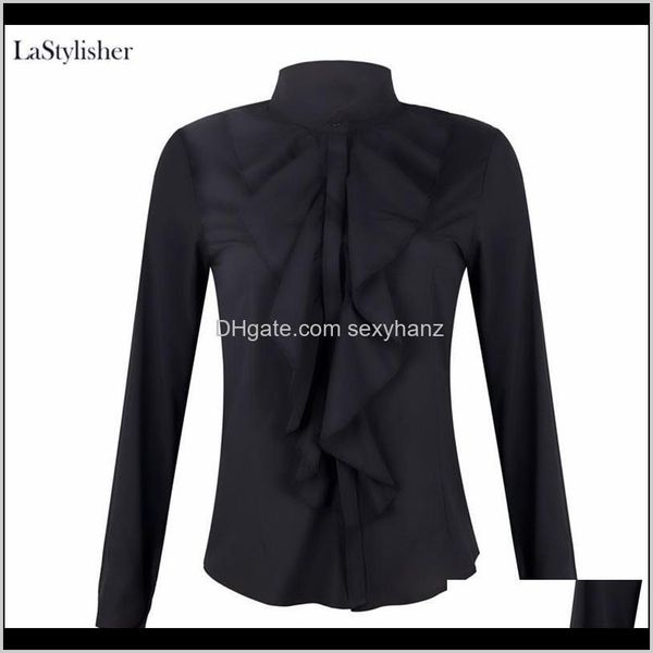 Camicie Abbigliamento Drop Delivery 2021 Camicette da donna con volant Camicia Bianca Nera Elegante Manica da ufficio Taglie forti Top da donna Abbigliamento Camicetta femminile