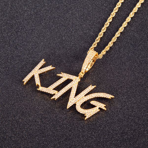 

a-z custom soild cursive letter pendant with rope chain silver gold color 5a hip hop necklace jewelry