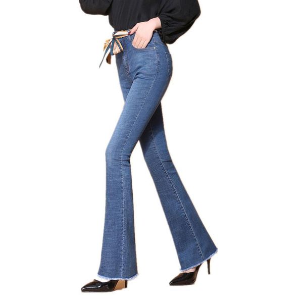 

women's jeans winter ladies micro trousers high waist korean version was thin plus velvet trumpet pants large size wide leg, Blue