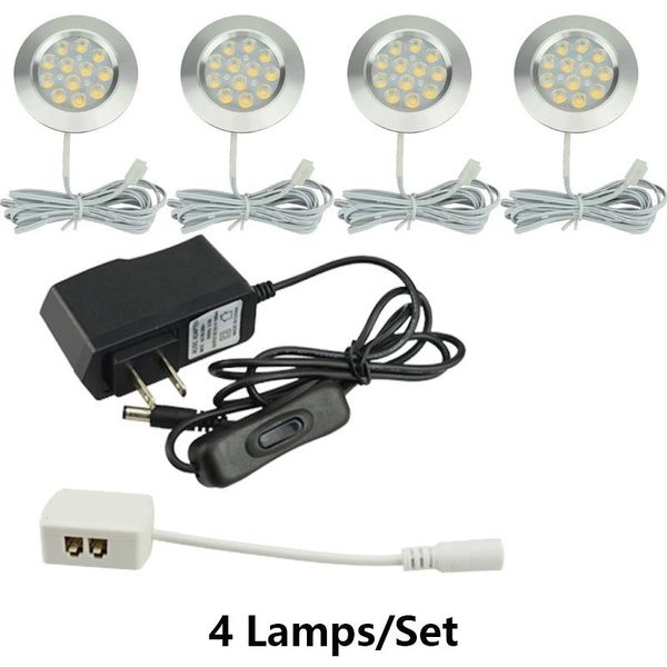 

100-240v dc 12v 3w led under cabinet lights adapter and switch round kitchen counter shelf lamp showcase drinks light