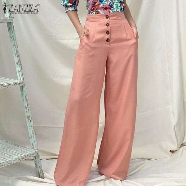 

women's pants & capris oversized elegant wide leg women 2022 summer office lady high waist casual solid botton up pockets pantalon, Black;white