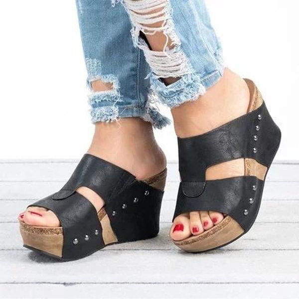 

women platform sandals slippers bohemian summer beach boho casual wedges shoes thick bottom slides fashion slipper #40, Black