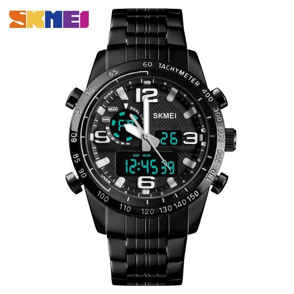 

wristwatches skmei brand steel quartz digital dual display watches fashion waterproof sports men's relogio masculino 1453, Slivery;brown