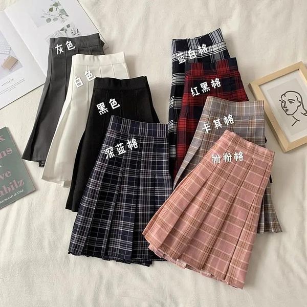 

skirts 2021 harajuku kawaii women korean version high waist summer plaid mini skirt cute aesthetic pleated, Black