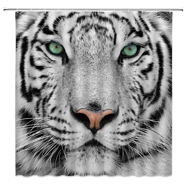 

tiger shower curtain ferocious white tiger forest animal zoo portrait, 70x70 inch polyester fabric bathroom accessories curtains