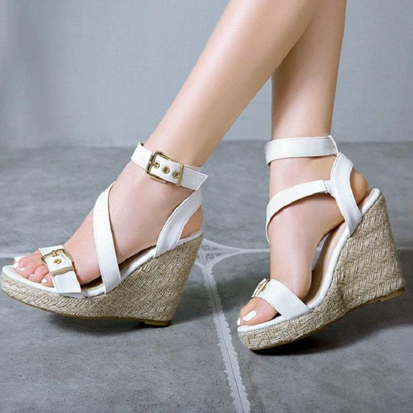 

sianie tianie 2021 yellow white espaddrilles wedges sandals with platforms high heels summer women big size 46, Black