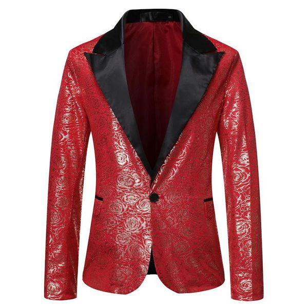 

men's suits & blazers shiny gold rose patchwork notched lapel suit blazer men party nightclub mens jacket wedding banquet singers costu, White;black
