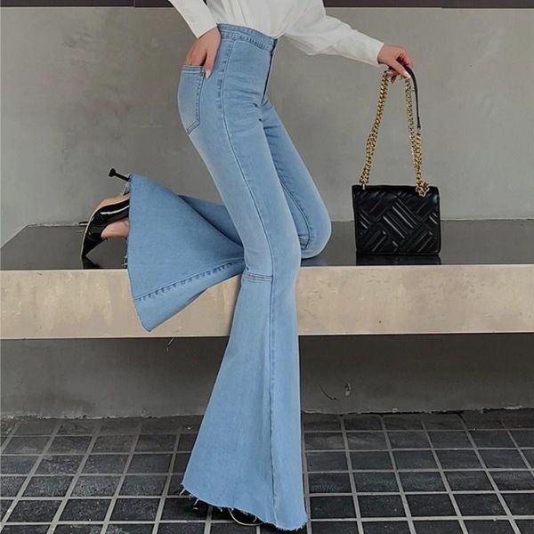 

women's jeans women distressed flared 2021 elastic skinny high waisted pants street push up casual female denim trousers, Blue