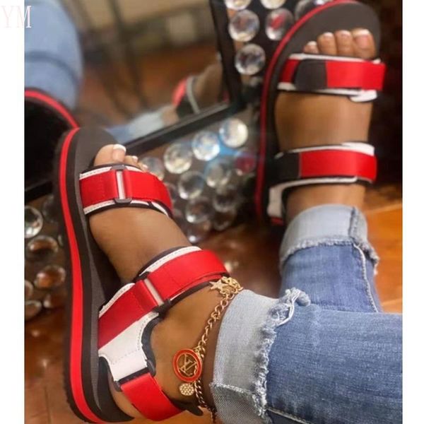 

sandals women's shoes plus43 thick bottom mixed color fashion summer ladies platform gladiator casual open back strap, Black