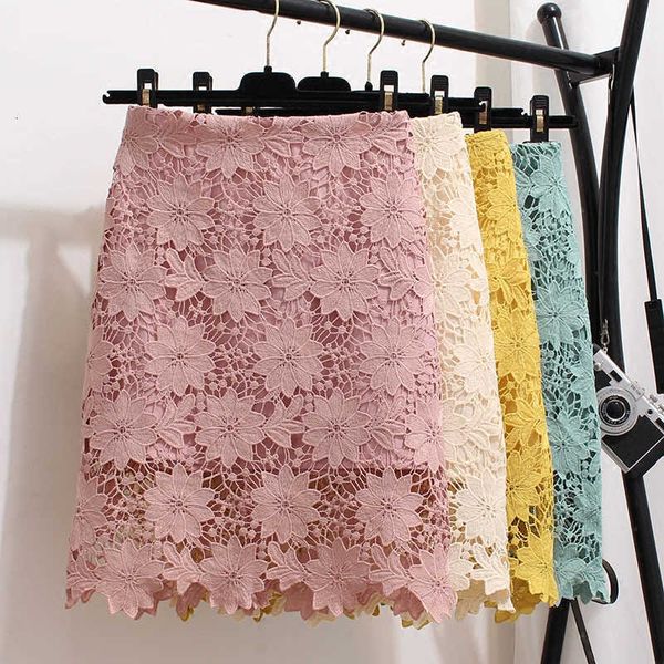 

skirts fashion korean style sweet crochet hollow out embroidery lace summer pink high waist skirt bodycon short mini women z5al, Black