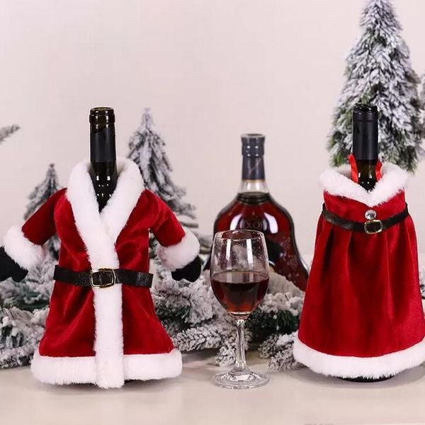 

fedex new christmas bottle cover santa claus party favor clothes dress xmas wine bag christmas dining table decoration creative
