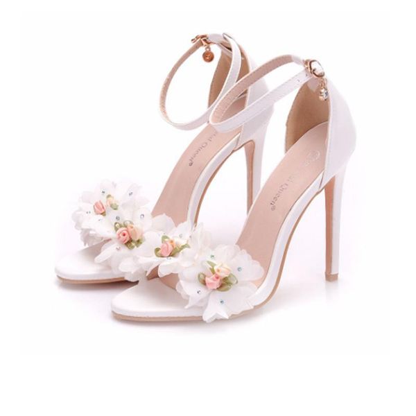 

dress shoes fashionable ladies high heel sandals white one-word buckle narrow fish mouth roman flower 11cm, Black