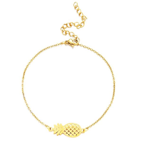 

charm bracelets stainless steel thin chain pineapple bracelet for girls women fruit minimalist jewelry gift, Golden;silver